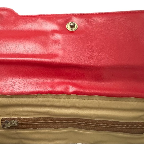 VTG 70s 80s Red Leather Convertible Clutch Shoulder Bag • Mirror • Deco Revival - Picture 14 of 16
